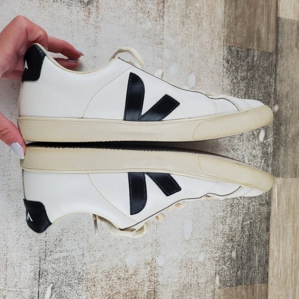Veja Esplar Womens Shoes Sz 9 White Black Athletic Leather Low-Top Sneakers